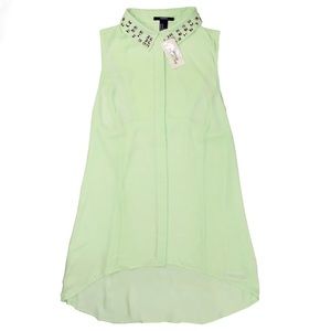 NWT Womens Forever 21 Green Sleeveless Button-Up Blouse w/ Studded Collar Medium